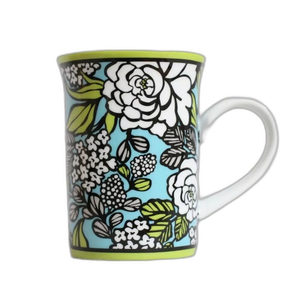 2/$20 Vera Bradley Island Blooms Blue Green White Ceramic Floral Mug